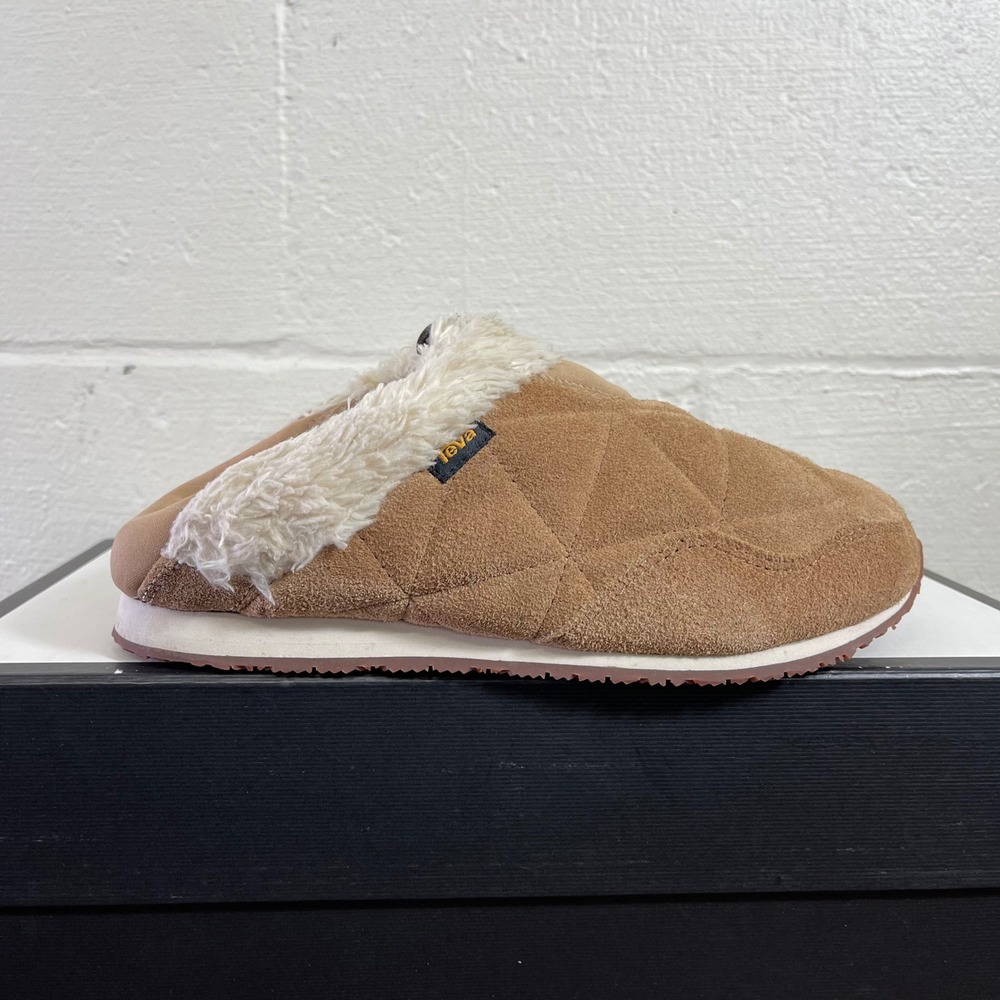 Teva ReEmber Plushed Slippers Brown Suede Quilted Faux Shearling Women's 7 US